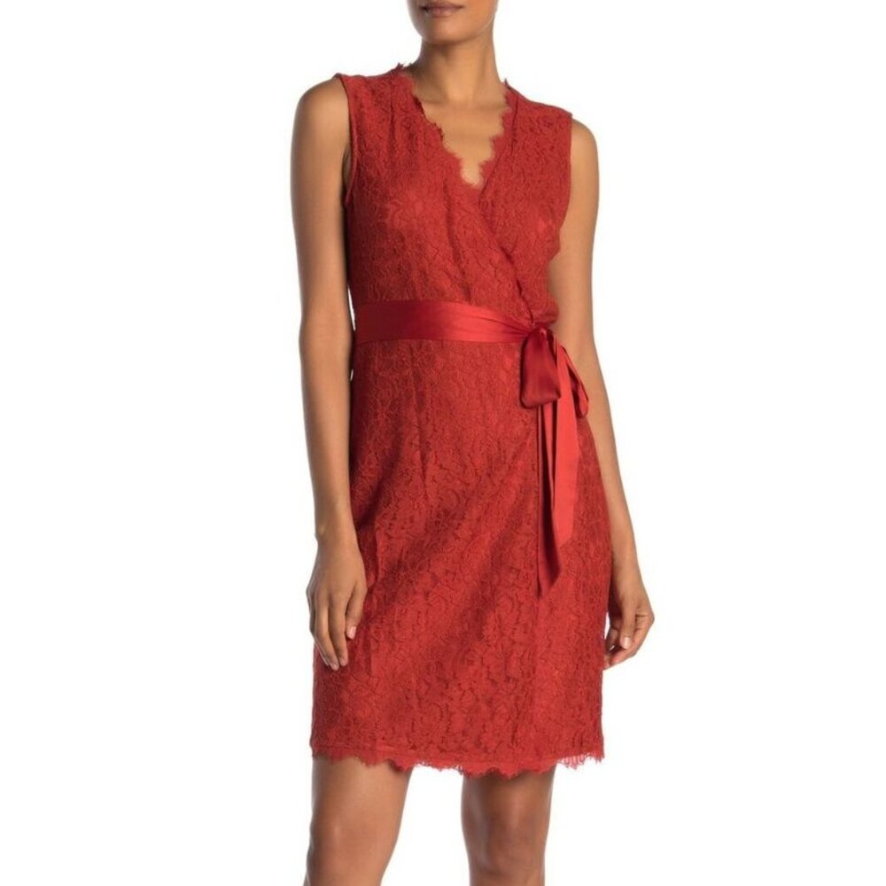 Diane Von Furstenberg Julianna Lace Evening Wrap Dress Sleeveless Pink - Picture 6 of 14